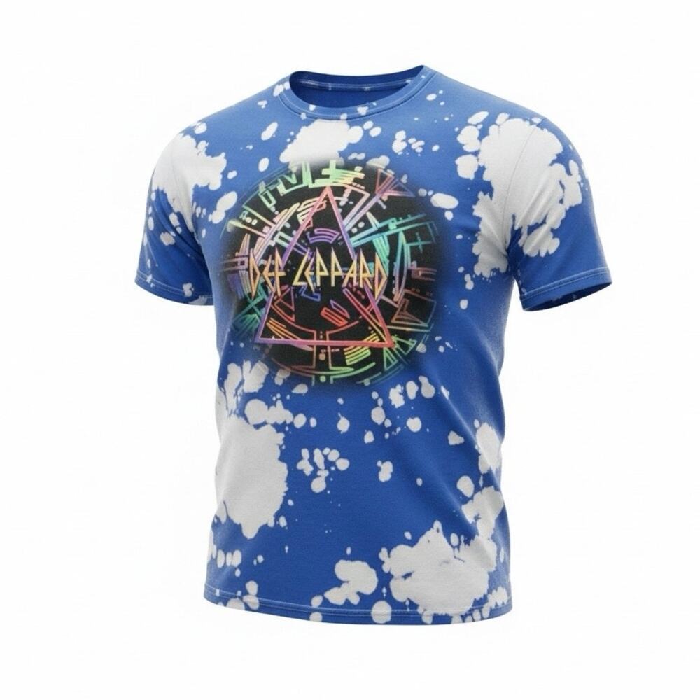 Def Leppard size medium Graphic T Shirt Blue Bleach Dye Men’s Tee